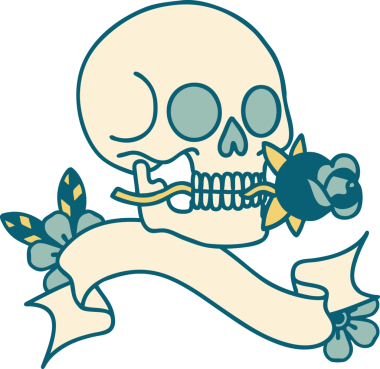 Bir insan tarafından çizilmiş geleneksel bir kafatası dövmesi.