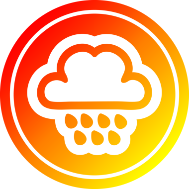 Bir insan tarafından çizilmiş sıcak eğimli yağmur bulutu dairesel simgesi
