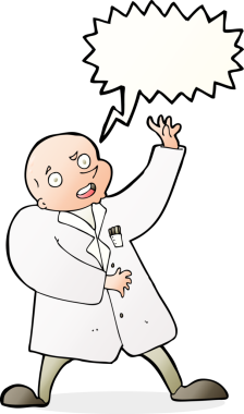 Bir insan tarafından çizilmiş konuşma baloncuğu olan çılgın bir bilim adamı.