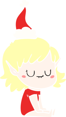 Bir insan tarafından çizilmiş Noel Baba şapkası giyen bir elf kızının çizilmiş mutlu el resmi.