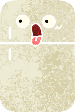Bir insan tarafından çizilmiş buzdolabının retro çizim tarzı karikatürü.