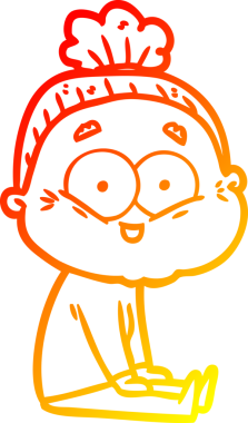 Bir insan tarafından çizilmiş mutlu, yaşlı bir kadının sıcak çizgi çizimi.