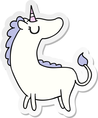 Bir insan tarafından çizilmiş kawaii tek boynuzlu atının serbest sticker karikatürü.