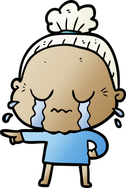 Bir insan tarafından çizilmiş ağlayan yaşlı kadın çizgi filmi.