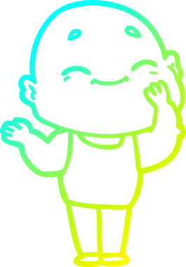 Bir insan tarafından çizilmiş, mutlu, kel bir adamın çizdiği soğuk çizgi.