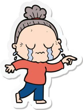 Bir insan tarafından çizilmiş, ağlayan yaşlı bir kadının çıkartması.