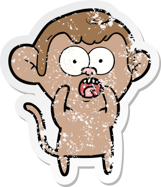 Bir insan tarafından çizilmiş, şok olmuş bir maymunun sıkıntılı çıkartması.