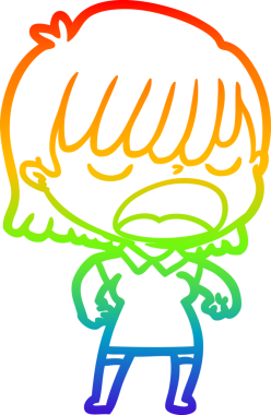 Gökkuşağı gradyan çizgi çizimi Bir insan tarafından yüksek sesle çizilen bir kadın karikatürü