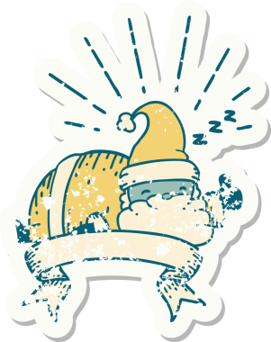 Bir insan tarafından çizilmiş eski dövme stili Noel Baba karakterinin eski bir çıkartması.