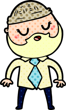 Bir insan tarafından çizilmiş sakallı sevimli bir çizgi film adamı.