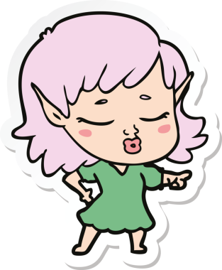 Bir insan tarafından çizilmiş güzel bir elf kızının çıkartması.