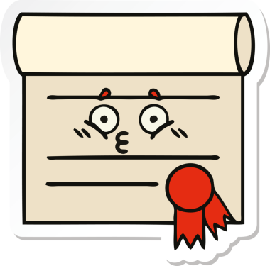 Bir insan tarafından çizilmiş şirin bir karikatür sertifikasının etiketi.