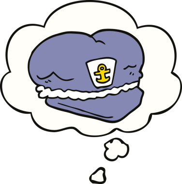 Bir insan tarafından çizilmiş düşünce balonlu denizci şapkası.