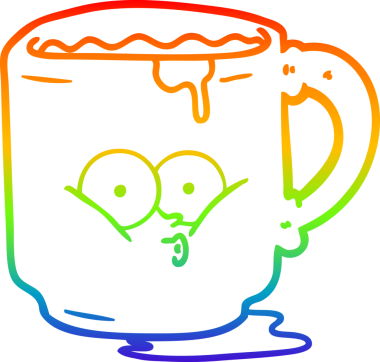 Gökkuşağı gradyan çizgi çizimi bir insan tarafından çizilmiş kirli ofis kupası