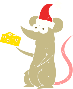 Bir insan tarafından çizilmiş peynirli noel faresinin düz renk çizimi