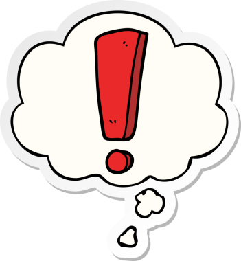 insan tarafından çizilmiş bir çıkartma olarak düşünce baloncuğu ile çizgi film ünlem işareti