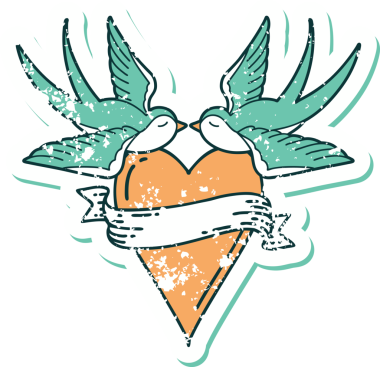 Kederli sembolik dövme stili kırlangıçlar ve bir insan tarafından çizilmiş sancaklı kalp.