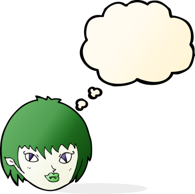 Bir insan tarafından çizilmiş düşünce balonlu vampir kız yüzü.