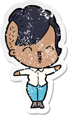 Bir insan tarafından çizilmiş mutlu bir hippi kızın sıkıntılı çıkartması.