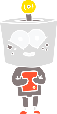 Bir insan tarafından çizilmiş mutlu düz renkli çizgi film robotu