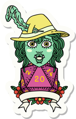 Bir insan tarafından çizilmiş 20 zarlı yarım ork şairin çıkartması.