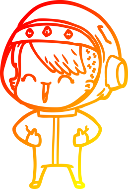 Bir insan tarafından çizilmiş mutlu bir uzay kızının sıcak çizgi çizimi