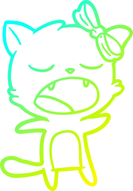 Bir insan tarafından çizilmiş şarkı söyleyen bir çizgi film kedisinin soğuk eğimli çizimi