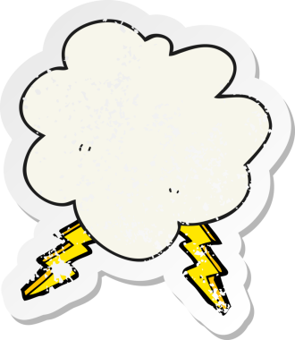 Bir insan tarafından çizilmiş karikatür fırtına bulutunun gerilemiş çıkartması.