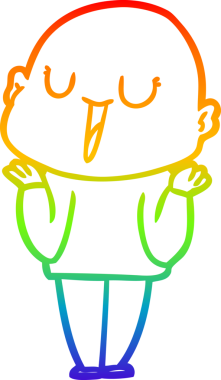 Gökkuşağı gradyan çizgisi mutlu bir çizgi çizgi kel adamın bir insan tarafından çizilmiş omuzlarını silkmesi.