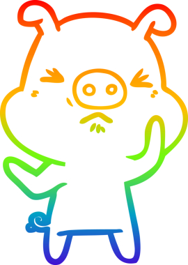 Bir insan tarafından çizilmiş kızgın bir domuzun gökkuşağı gradyan çizimi