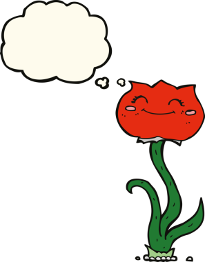 Bir insan tarafından çizilmiş düşünce baloncuklu karikatür çiçeği