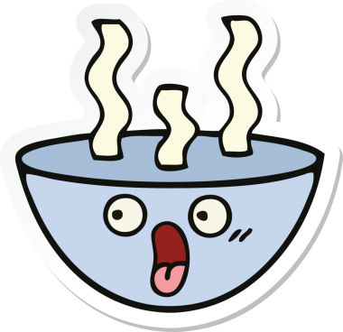 Bir insanın çizdiği sıcak çorba kasesinin çıkartması.