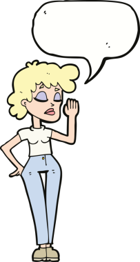 Bir insan tarafından çizilmiş konuşma balonuyla görmezden gelen karikatür kadını.