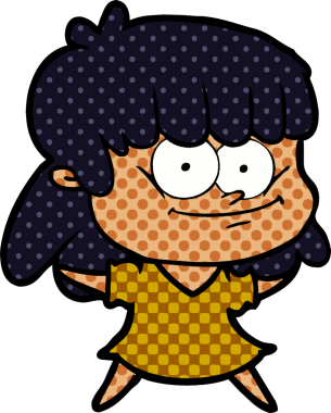 Bir insan tarafından çizilmiş gülümseyen çizgi film kızı.