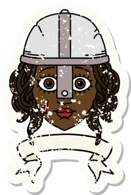 Retro Dövme Tarzı İnsan Savaşçı Karakteri Bir insan tarafından çizilmiş parşömen pankartıyla