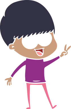 Bir insan tarafından çizilmiş mutlu düz renkli çizgi film çocuğu.