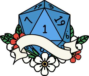 Retro Dövme Biçimi Doğal Bir d20 zar bir insan tarafından çizildi