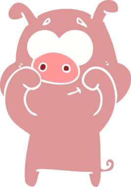 Bir insan tarafından çizilmiş mutlu düz renkli çizgi film domuzu