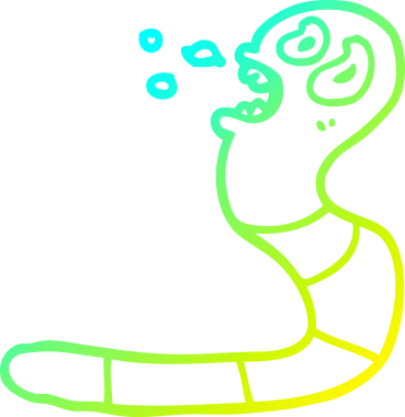 Bir insan tarafından çizilmiş, korkmuş solucanın soğuk çizgi çizimi.