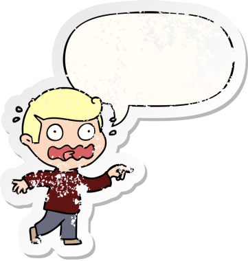 Çizgi film, bir insan tarafından çizilmiş sıkıntılı eski bir çıkartma ile konuşma balonunu işaret ederek vurguladı.