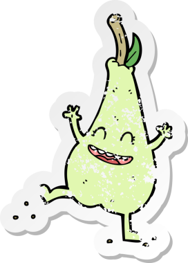 Bir insan tarafından çizilmiş mutlu, dans eden bir armut.