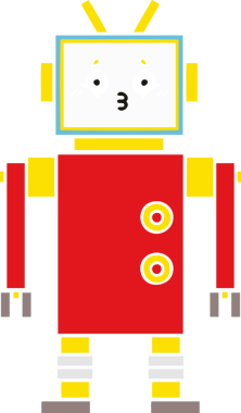 Bir insan tarafından çizilmiş düz renkli bir robot karikatürü