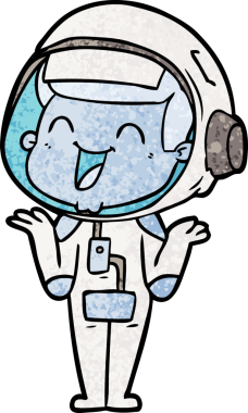 Bir insan tarafından çizilmiş mutlu astronot çizgi filmi.