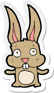 Bir insan tarafından çizilmiş çizgi film tavşanının çıkartması.