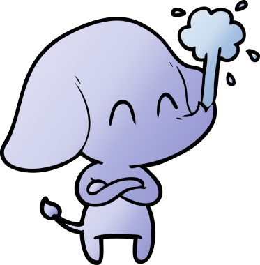 Bir insan tarafından çizilmiş su püskürten sevimli bir fil.