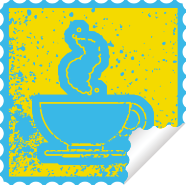 Bir insan tarafından çizilmiş sıcak bir fincan kahvenin sıkıntılı çıkartma simgesi.