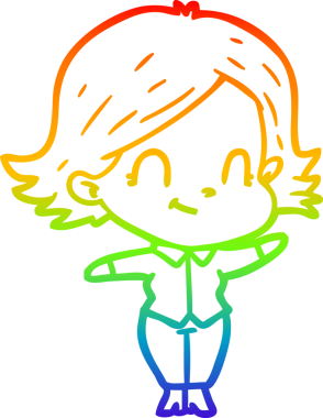 Gökkuşağı gradyan çizimi. Bir insan tarafından çizilmiş karikatür dostu bir kız.