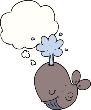 Bir insan tarafından çizilmiş düşünce baloncuğu ile balina fışkırtan çizgi film