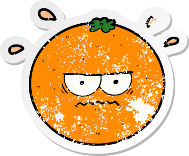 Bir insan tarafından çizilmiş kızgın bir portakalın sıkıntılı çıkartması.