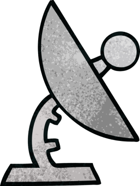 Bir insan tarafından çizilmiş bir uydu çanağının retro grunge desen karikatürü